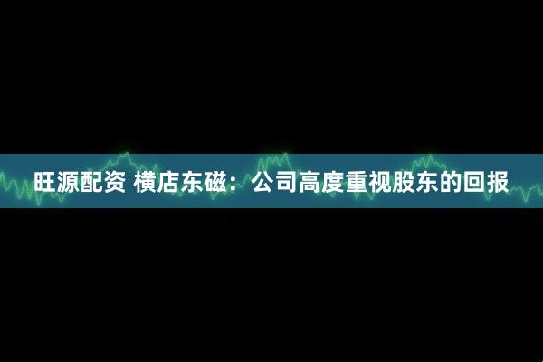 旺源配资 横店东磁：公司高度重视股东的回报